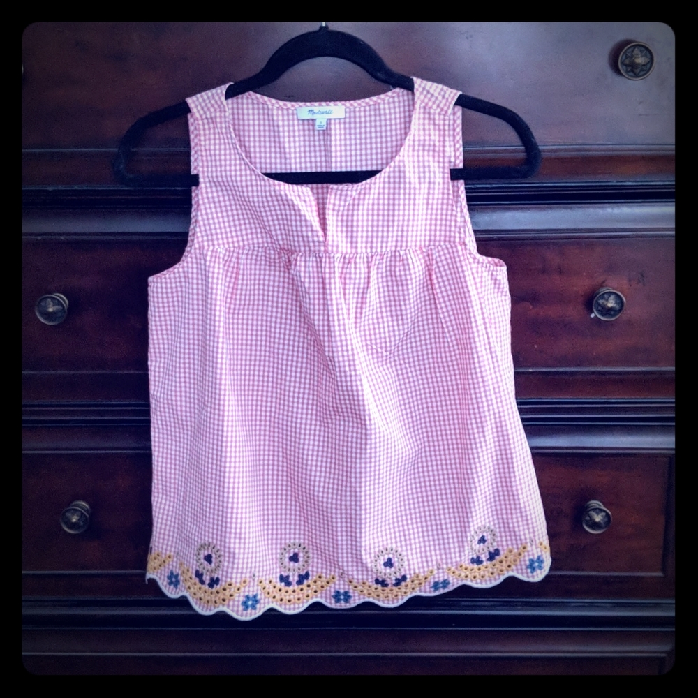 Madewell Embroidered Gingham Top